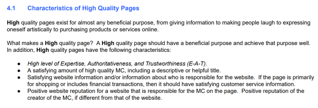 Characteristics of high quality pages marousi